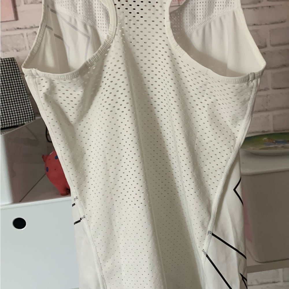 Nike Pro Hypercool Racerback White Tank Top with Black Trim and Logo - Picture 5 of 6